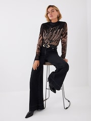Mint Velvet Gold Feather Print Mesh Top - Image 3 of 7