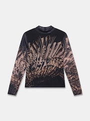 Mint Velvet Gold Feather Print Mesh Top - Image 6 of 7