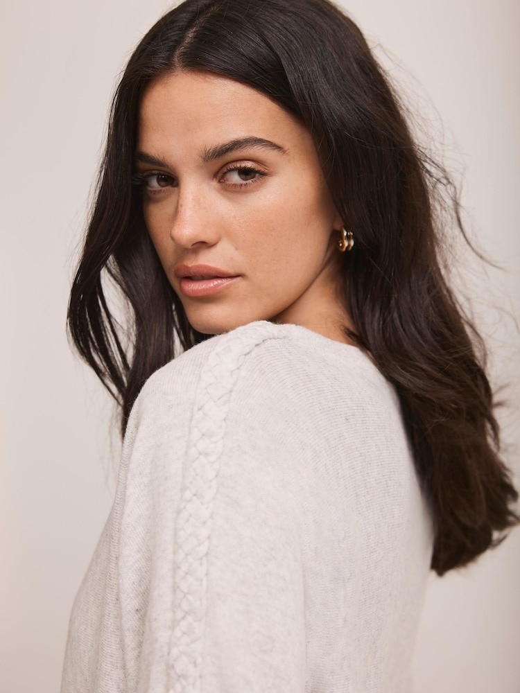 Mint Velvet Grey Plait Detail Cashmere Blend Jumper - Image 2 of 7