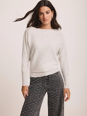 Mint Velvet Grey Plait Detail Cashmere Blend Jumper - Image 4 of 7