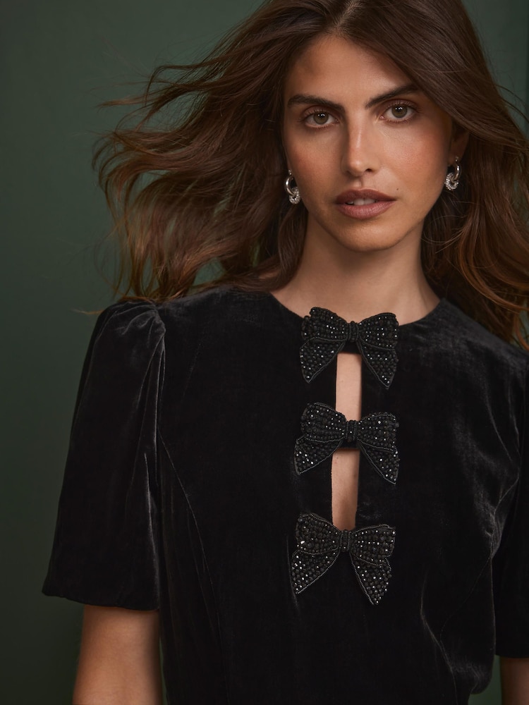 Buy Mint Velvet Black Velvet Bow Midi Dress from Next USA Buy Mint Velvet Black Velvet Bow Midi Dress from Next USA