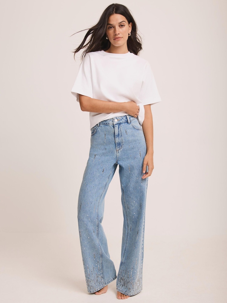 Mint Velvet Blue Embellished Wide Jeans - Image 1 of 8