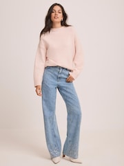 Mint Velvet Blue Embellished Wide Jeans - Image 4 of 8