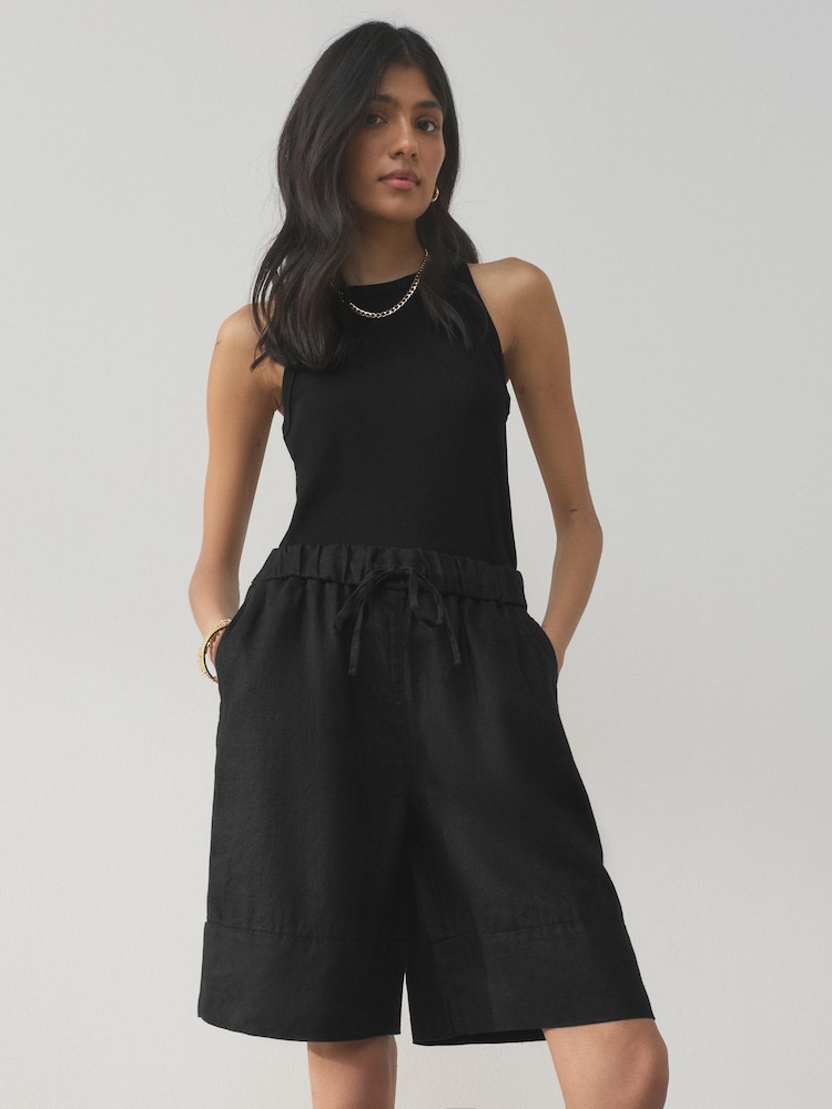 Black N. Premium 100% Linen Knee Shorts - Image 1 of 7