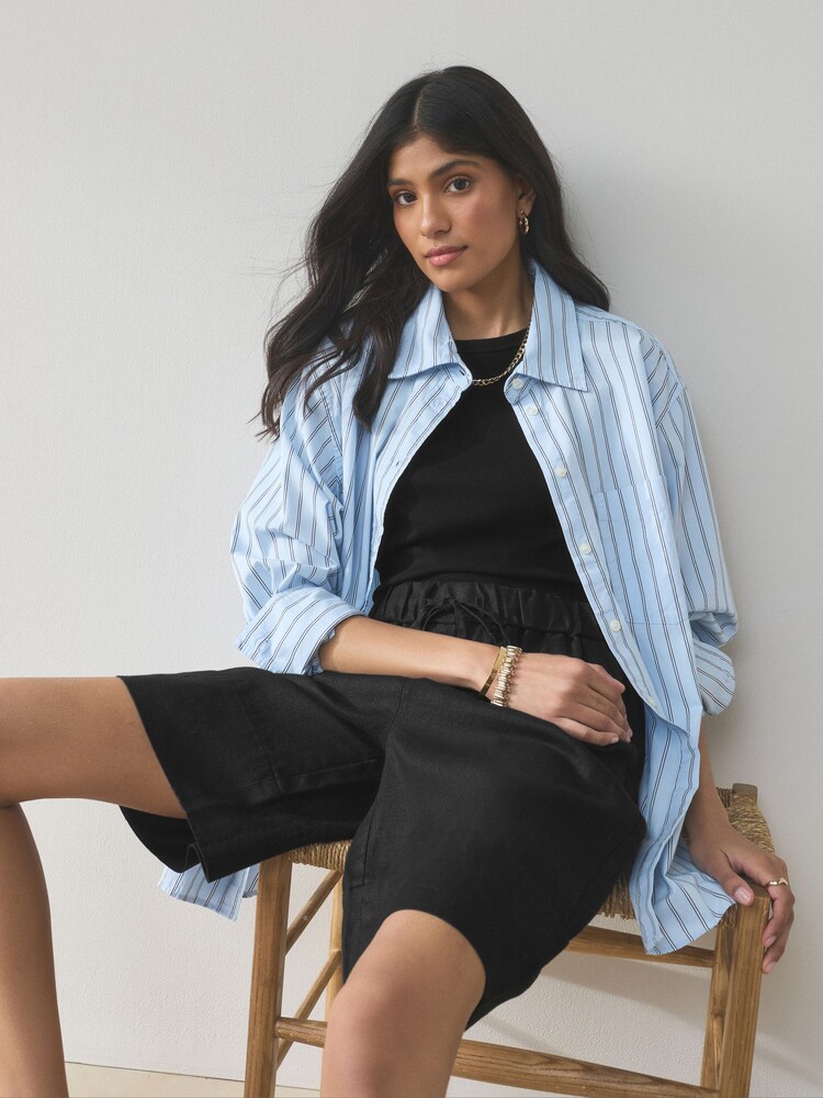 Black N. Premium 100% Linen Knee Shorts - Image 2 of 7