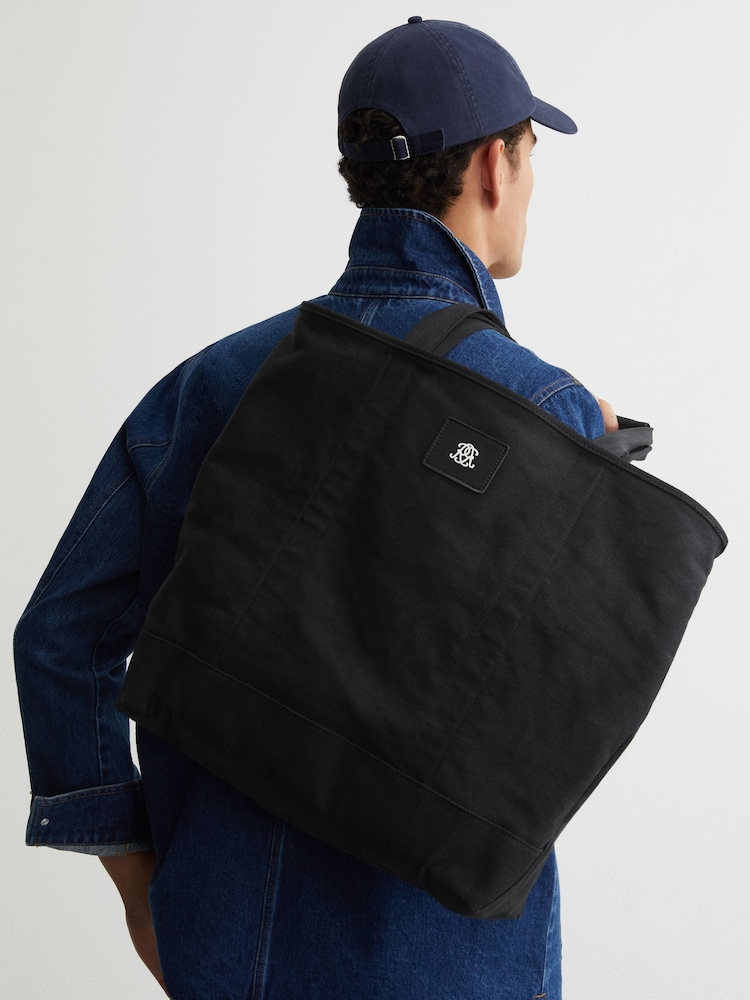 Reiss Black Navona Monogram-Patch Canvas Tote Bag - Image 1 of 6