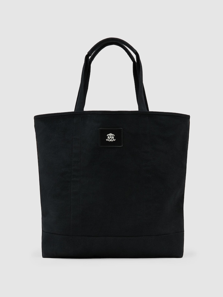 Reiss Black Navona Monogram-Patch Canvas Tote Bag - Image 2 of 6