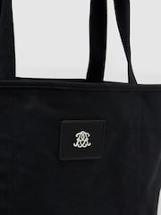 Reiss Black Navona Monogram-Patch Canvas Tote Bag - Image 6 of 6