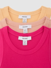 Reiss Pink Violet 13-14 yrs 3 Pack Stretch-Cotton Ribbed Vests - Image 1 of 3