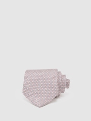 Rose tendre - Reiss Emilio Silk Micro Geometric-Print Tie - Image 1 de 5