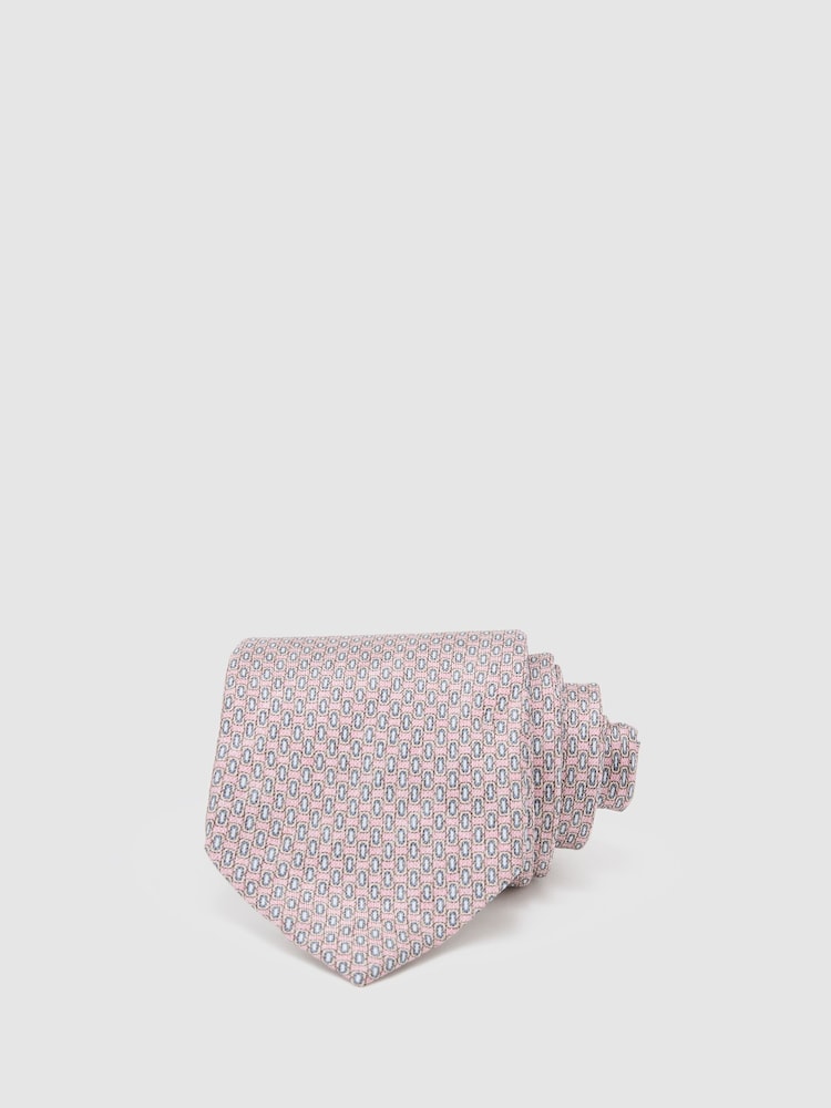 Rose tendre - Reiss Emilio Silk Micro Geometric-Print Tie - Image 1 de 5