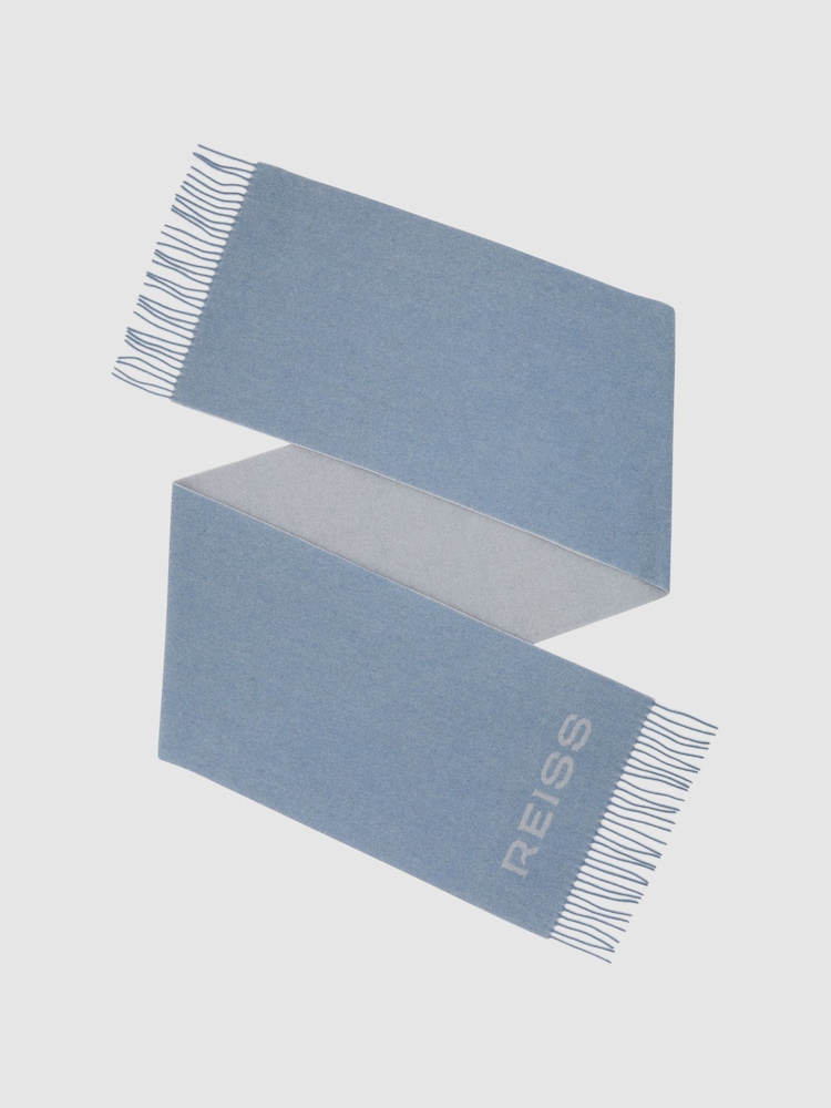 Reiss Soft Blue Picton Logo Wool-Cashmere Logo Scarf - Image 1 of 5