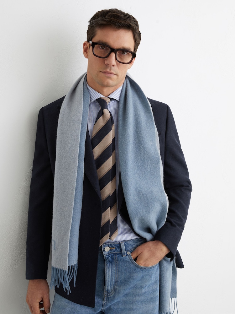 Reiss Soft Blue Picton Logo Wool-Cashmere Logo Scarf - Image 2 of 5