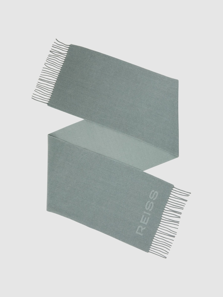 Reiss Soft Sage Green Picton Logo Wool-Cashmere Logo Scarf - Image 2 of 5