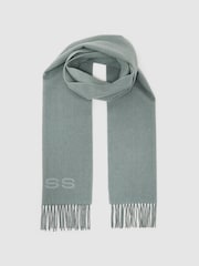 Reiss Soft Sage Green Picton Logo Wool-Cashmere Logo Scarf - Image 3 of 5