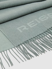 Reiss Soft Sage Green Picton Logo Wool-Cashmere Logo Scarf - Image 4 of 5