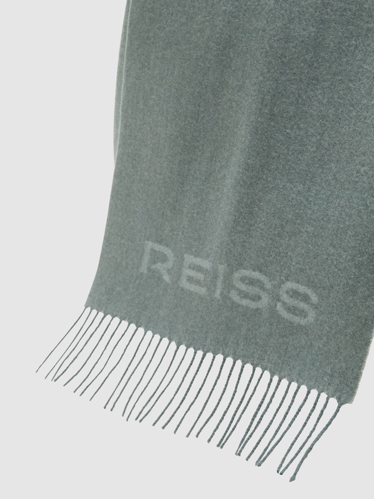 Reiss Soft Sage Green Picton Logo Wool-Cashmere Logo Scarf - Image 5 of 5