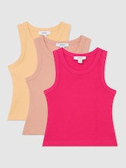 Reiss Pink Violet 3-9 yrs 3 Pack Stretch-Cotton Ribbed Vests - Image 1 of 3