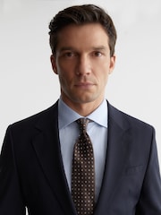 Reiss Chocolate Brown Salvatore Linen-Silk Blend Micro-Square Tie - Image 1 of 6