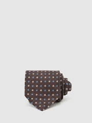 Reiss Chocolate Brown Salvatore Linen-Silk Blend Micro-Square Tie - Image 2 of 6