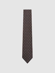 Reiss Chocolate Brown Salvatore Linen-Silk Blend Micro-Square Tie - Image 3 of 6