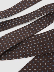 Reiss Chocolate Brown Salvatore Linen-Silk Blend Micro-Square Tie - Image 4 of 6