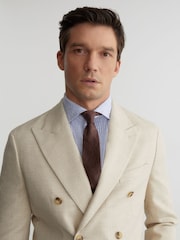 Reiss Chocolate Brown Luciano Linen Woven Tie - Image 1 of 6