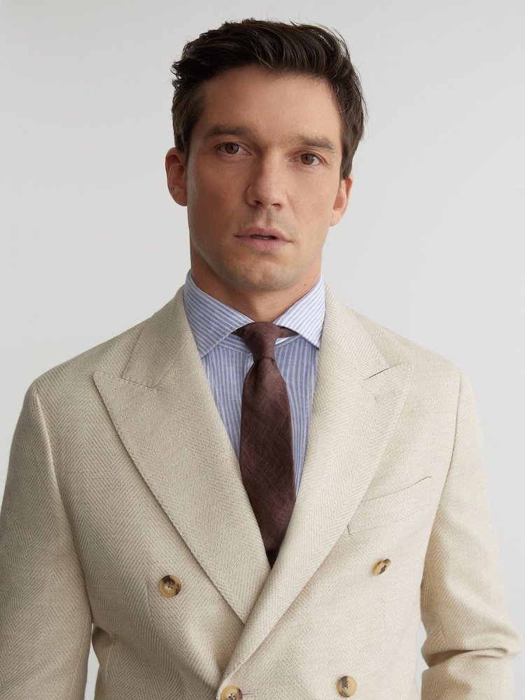 Reiss Chocolate Brown Luciano Linen Woven Tie - Image 1 of 6 Reiss Chocolate Brown Luciano Linen Woven Tie - Image 1 of 6