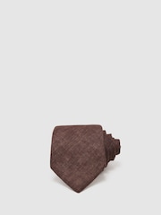 Reiss Chocolate Brown Luciano Linen Woven Tie - Image 2 of 6