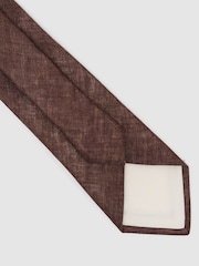 Reiss Chocolate Brown Luciano Linen Woven Tie - Image 5 of 6