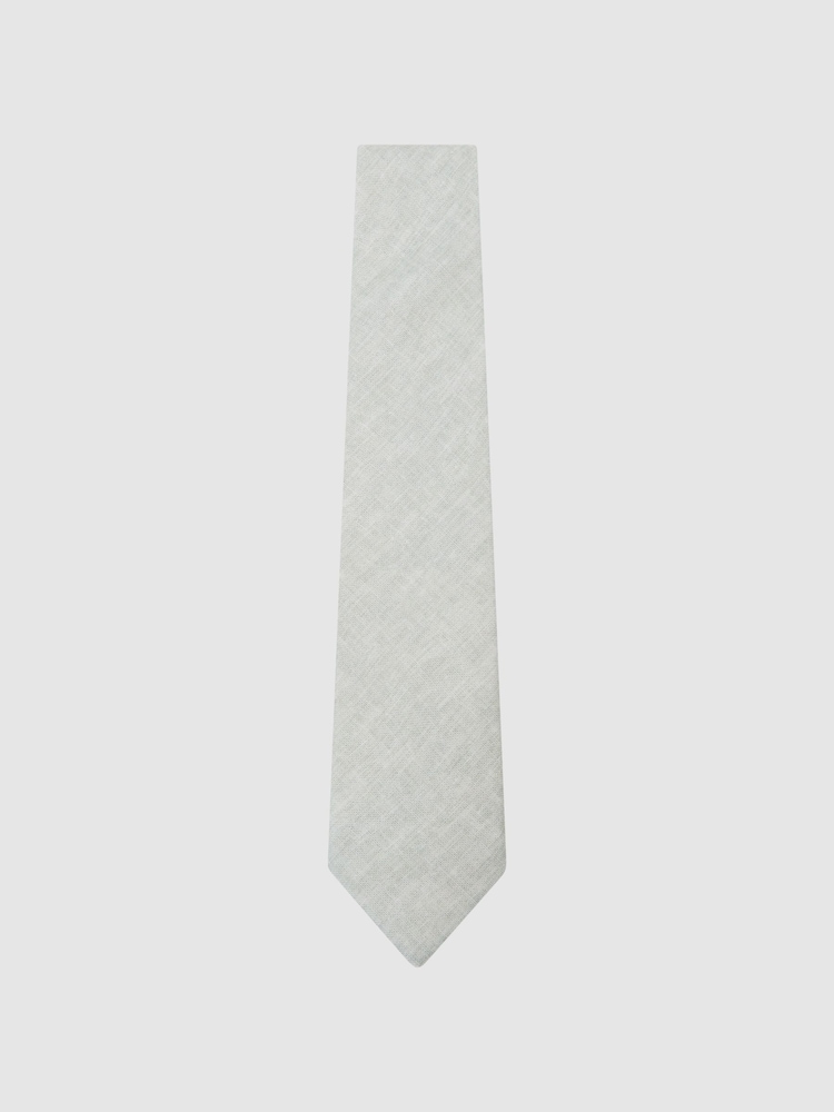 Reiss Light Sage Green Luciano Linen Woven Tie - Image 2 of 5 Reiss Light Sage Green Luciano Linen Woven Tie - Image 2 of 5