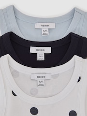 Reiss White Print Violet 3 Pack Stretch-Cotton Ribbed Vests - Image 3 of 3