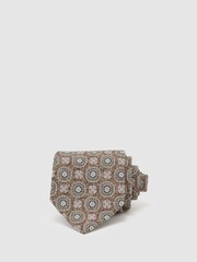 Reiss Dark Brown Alessio Silk Floral-Medallion Print Tie - Image 1 of 5