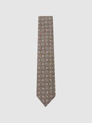 Reiss Dark Brown Alessio Silk Floral-Medallion Print Tie - Image 2 of 5