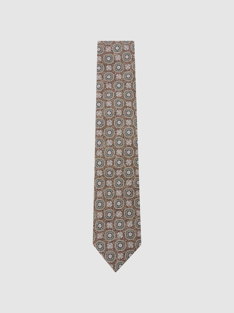 Reiss Dark Brown Alessio Silk Floral-Medallion Print Tie - Image 2 of 5