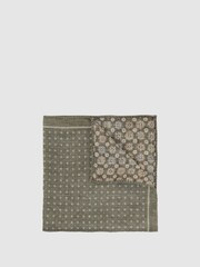 Reiss Sage Green Pier Silk Diamond-Print Pocket Square - Image 1 of 5