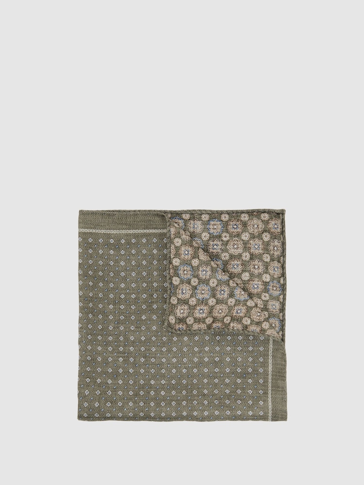 Reiss Sage Green Pier Silk Diamond-Print Pocket Square - Image 1 of 5