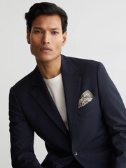 Reiss Sage Green Pier Silk Diamond-Print Pocket Square - Image 2 of 5