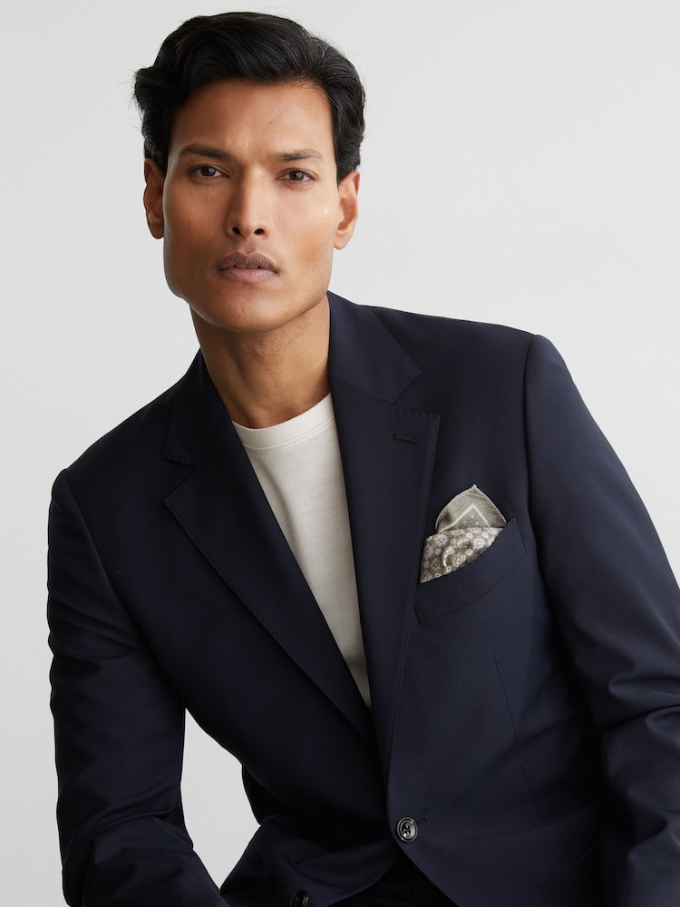 Reiss Sage Green Pier Silk Diamond-Print Pocket Square - Image 2 of 5