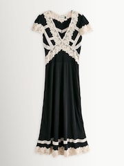 Rixo Black Martina Lace Trim Midi Dress - Image 1 of 1