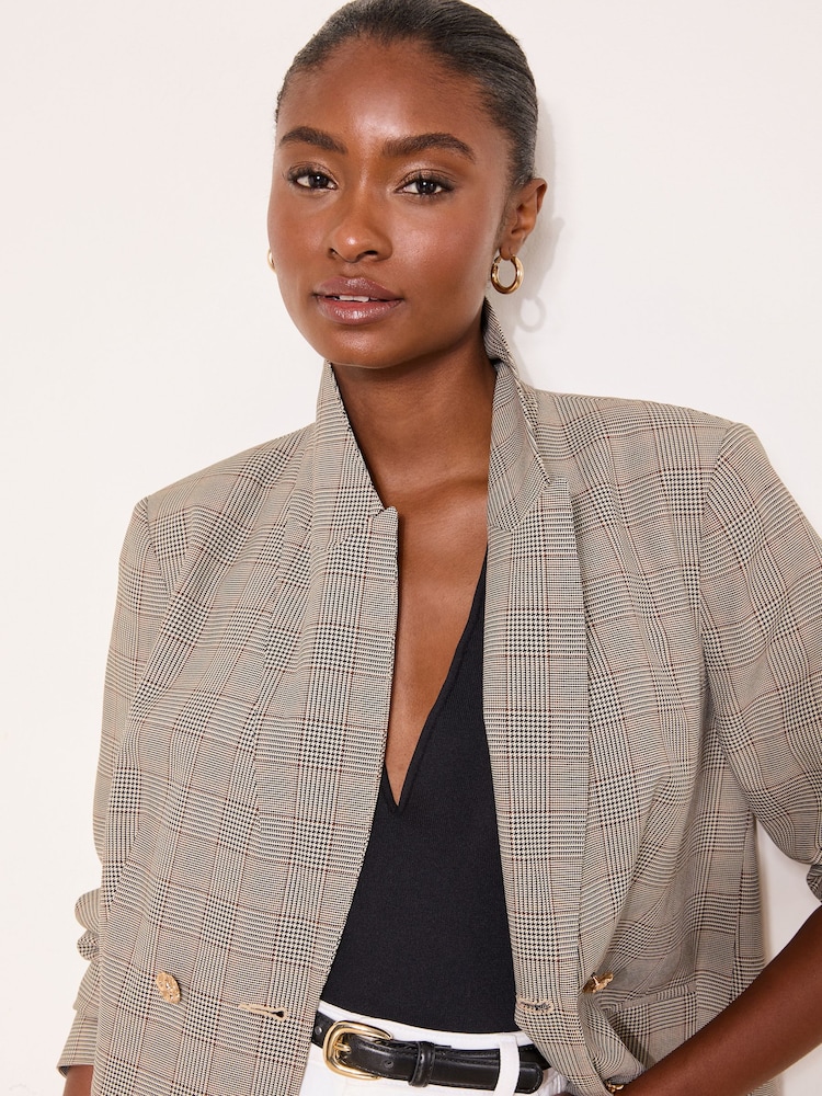 Lipsy Brown Check Double Breasted Blazer - Image 2 of 4