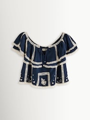 Rixo Fleur Embroidery Deep Navy Mirabella Flounce Blouse - Image 1 of 1