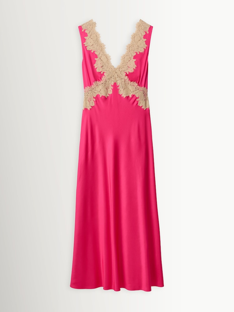 Rixo Cerise Lysandra Cerise Lace Trim Midi Dress - Image 1 of 1