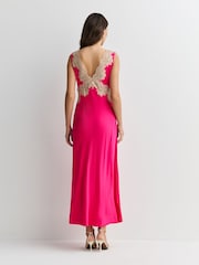 Rixo Cerise Lysandra Cerise Lace Trim Midi Dress - Image 7 of 8