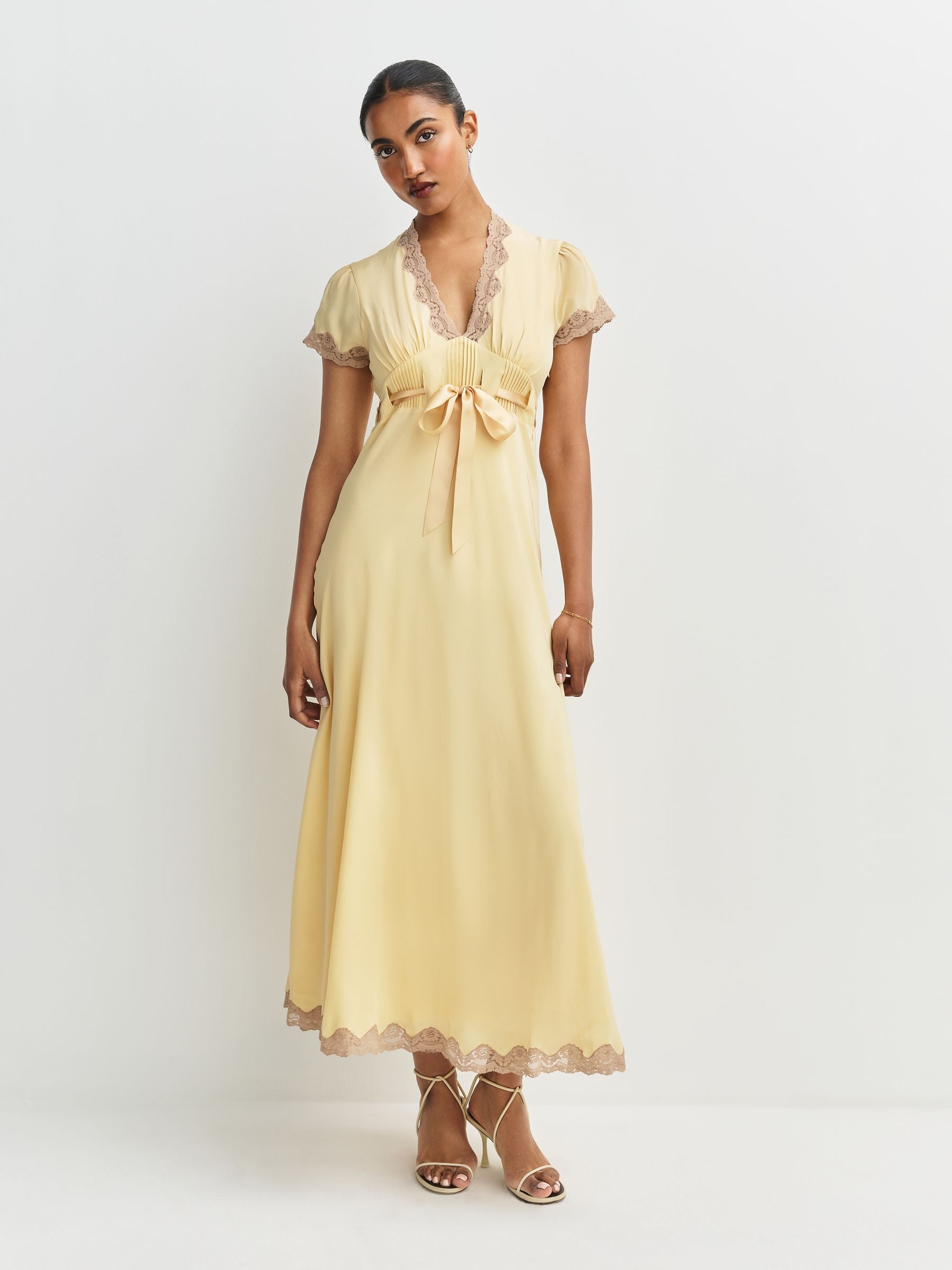Rixo Butter Yellow Marlice Lace Trim Midi Dress | Seasons