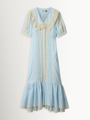 Rixo Embroidery Powder Blue Edina Mira Midi Dress - Image 1 of 1