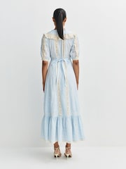 Rixo Embroidery Powder Blue Edina Mira Midi Dress - Image 2 of 6