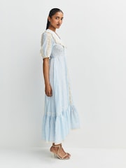 Rixo Embroidery Powder Blue Edina Mira Midi Dress - Image 3 of 6