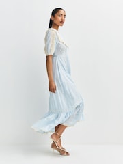Rixo Embroidery Powder Blue Edina Mira Midi Dress - Image 4 of 6