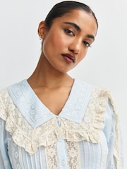Rixo Embroidery Powder Blue Edina Mira Midi Dress - Image 5 of 6